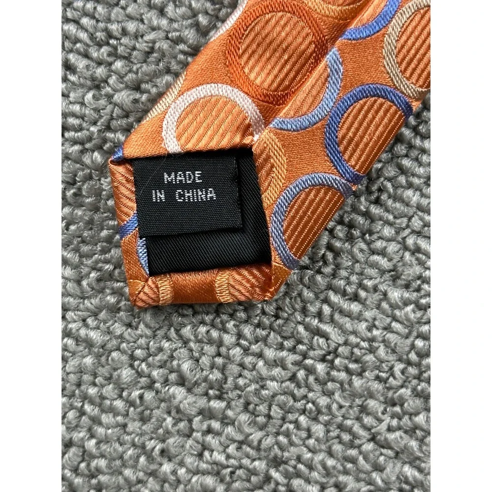 Michael Kors Tie Men Orange Circles Polka Dot Geometric Designer Business Office
